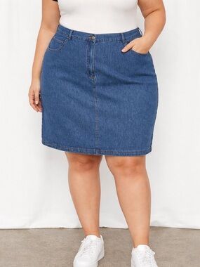 Land's End Denim Mid Length Skirt Jean Size 18W Vintage 90s Cottage Granny Y2K